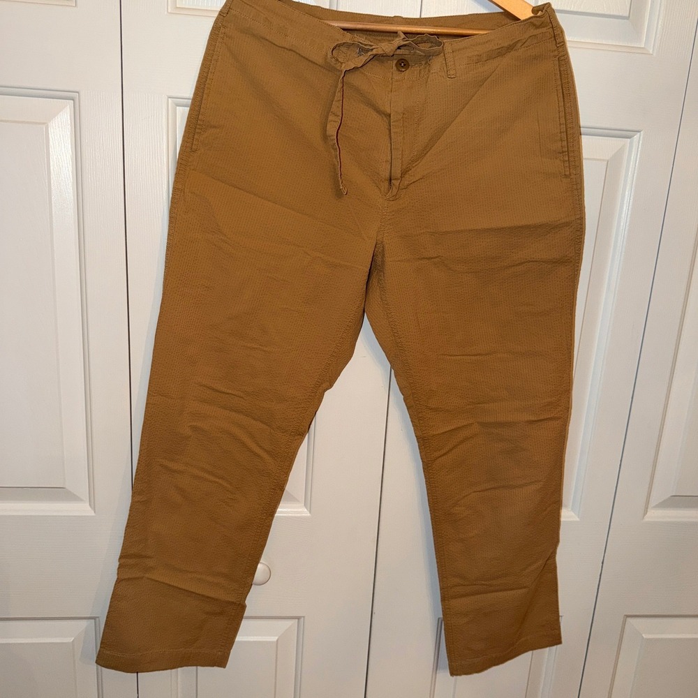 J.Crew Womens 32 Stretch Seersucker Drawstring Pants Camel Brown Slim Straight
